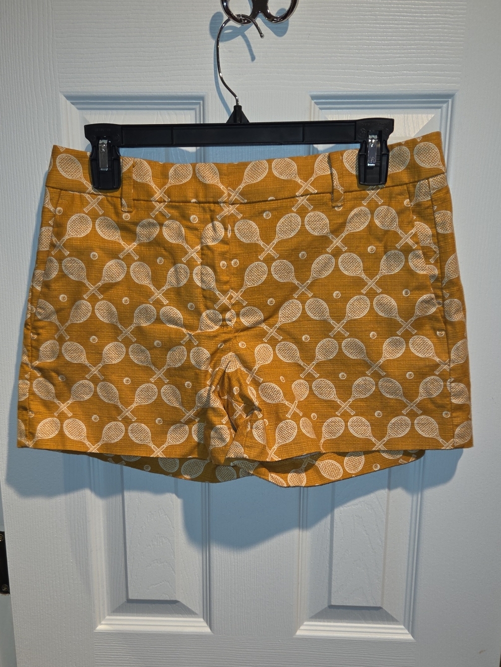 Ann Taylor Petite Devin Fit Dark Yellow Tennis Print Shorts